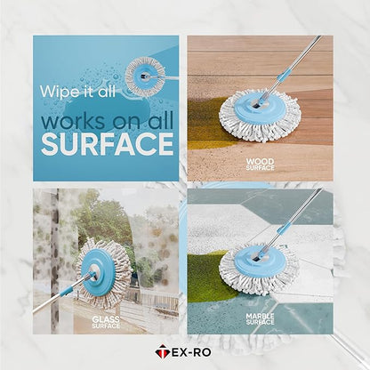 Mopzy 360° Spin Mop & Bucket System with Hands-Free Wringer | 2 Microfiber Heads | Easy Drain | Stainless Steel Handle