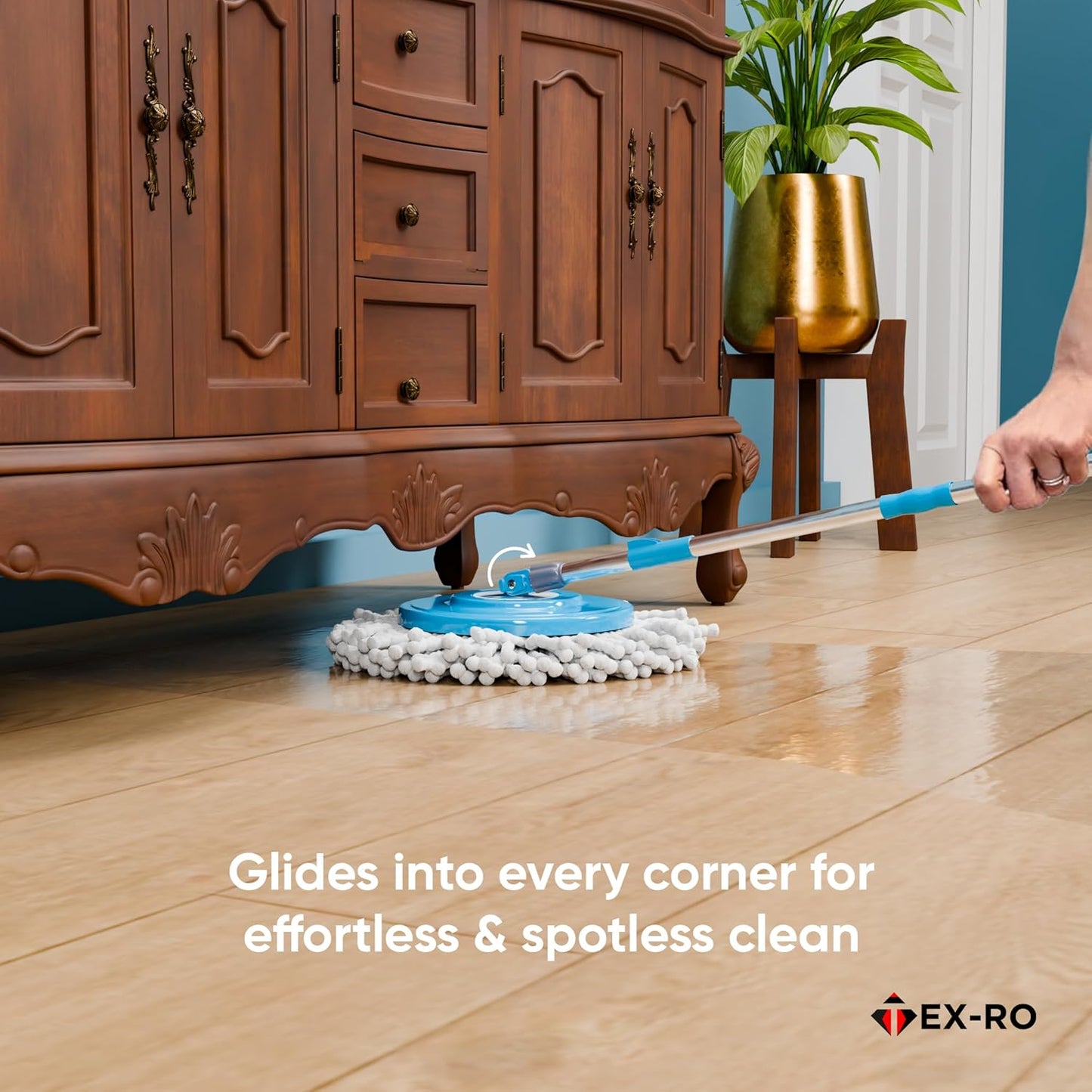 Mopzy 360° Spin Mop & Bucket System with Hands-Free Wringer | 2 Microfiber Heads | Easy Drain | Stainless Steel Handle